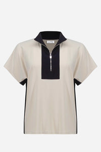 Joseph Ribkoff | Silky Knit Color Block Straight Top With Zipped Collar 261611