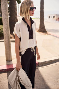 Joseph Ribkoff | Silky Knit Color Block Straight Top With Zipped Collar 261611