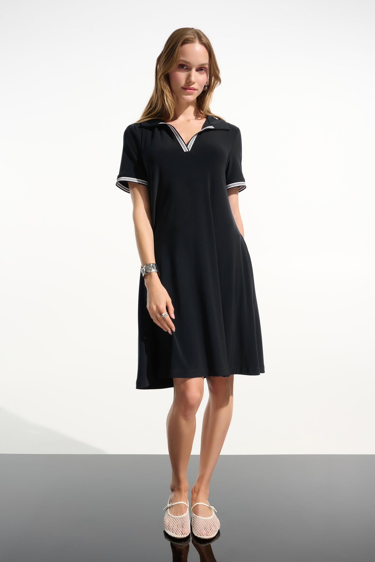 Joseph Ribkoff | Silky Knit Trapeze Dress With Polo Collar - Black 261614