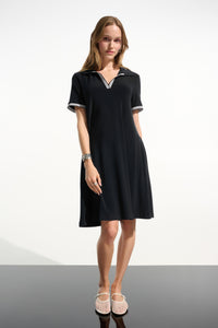 Joseph Ribkoff | Silky Knit Trapeze Dress With Polo Collar - Black 261614