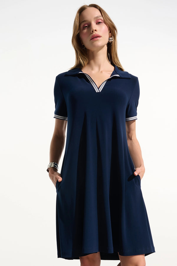 Joseph Ribkoff | Silky Knit Trapeze Dress With Polo Collar - Indigo 261614
