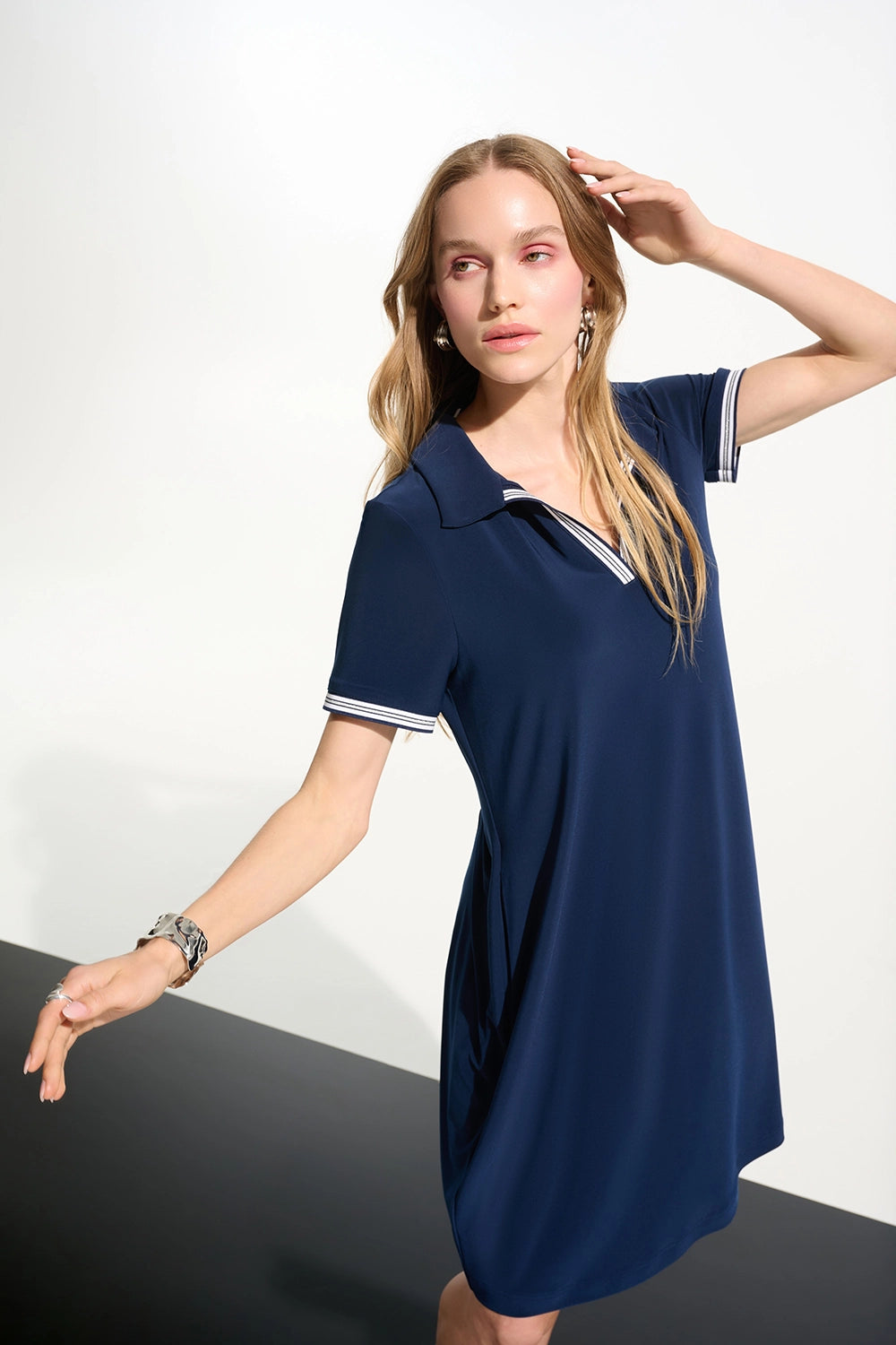 Joseph Ribkoff | Silky Knit Trapeze Dress With Polo Collar - Indigo 261614