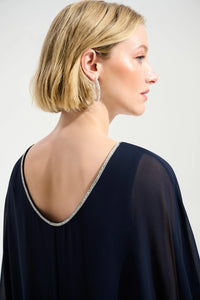 Joseph Ribkoff | Signature | Cascade Knit Sheath Dress With Chiffon Poncho Overlay - Midnight Blue 261707