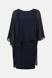 Joseph Ribkoff | Signature | Cascade Knit Sheath Dress With Chiffon Poncho Overlay - Midnight Blue 261707