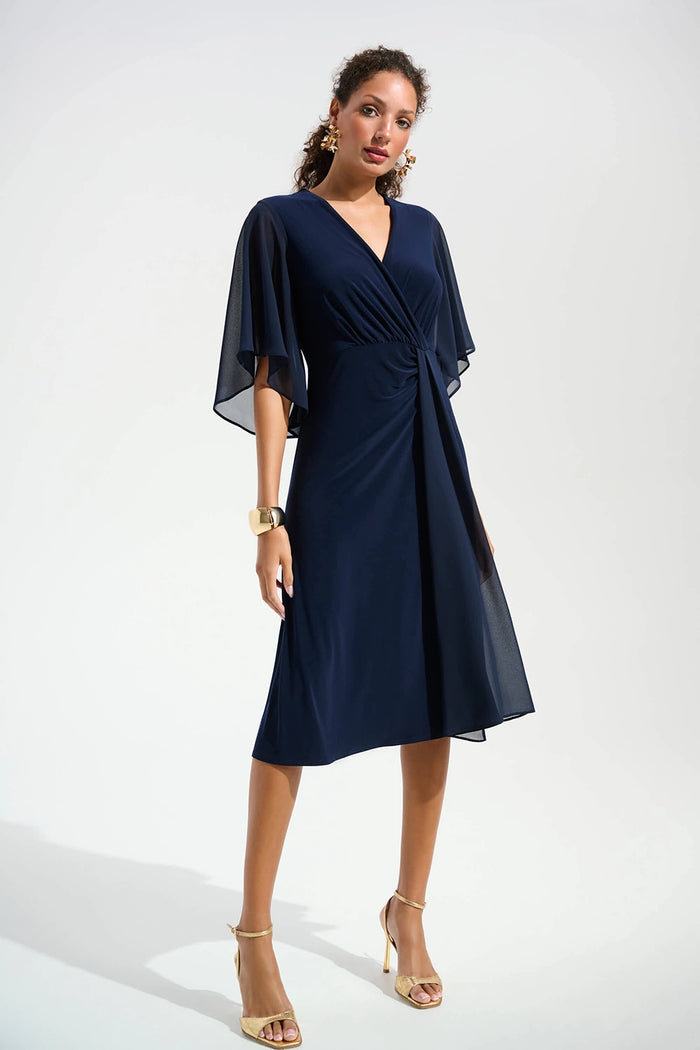 Joseph Ribkoff | Signature | Silky Knit Fit and Flare Dress With Chiffon Draped Sash - Midnight 261710