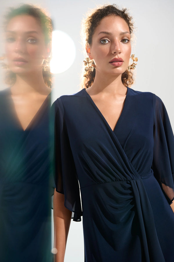Joseph Ribkoff | Signature | Silky Knit Fit and Flare Dress With Chiffon Draped Sash - Midnight 261710