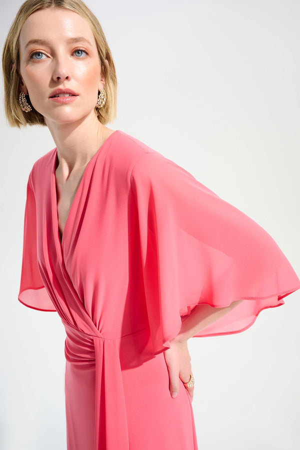 Joseph Ribkoff | Signature | Silky Knit Fit and Flare Dress With Chiffon Draped Sash - Paradise Coral 261710