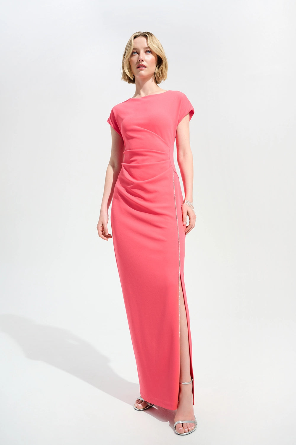 Joseph Ribkoff |Signature | Scuba Crepe Sheath Gown With Rhinestones Piping - Paradise Coral 261713