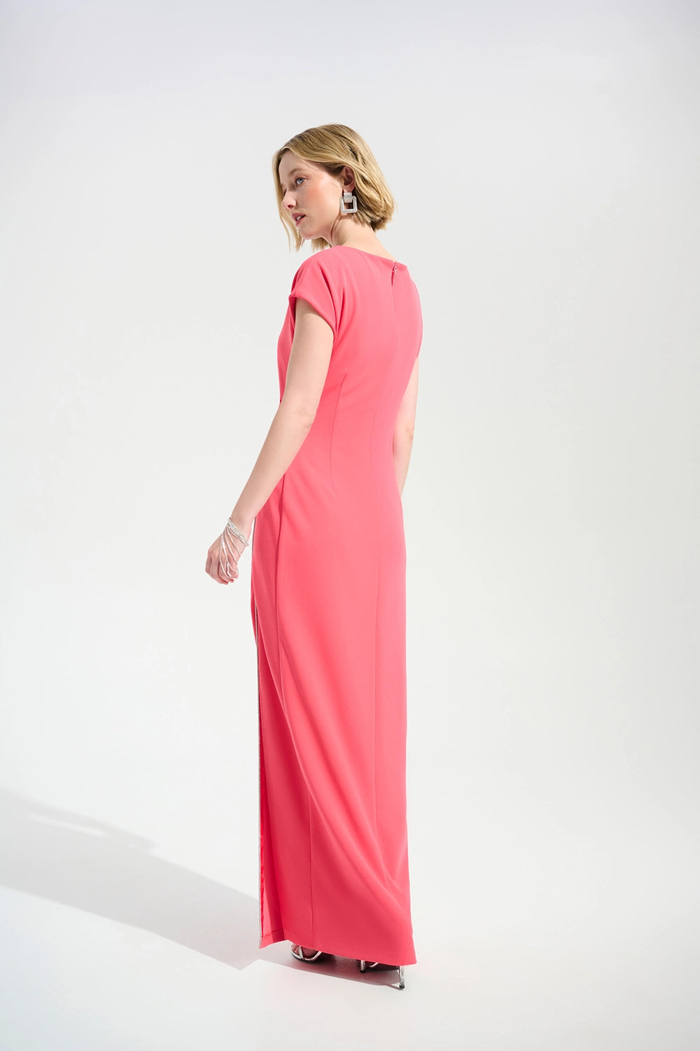 Joseph Ribkoff |Signature | Scuba Crepe Sheath Gown With Rhinestones Piping - Paradise Coral 261713