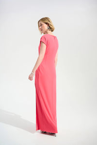 Joseph Ribkoff |Signature | Scuba Crepe Sheath Gown With Rhinestones Piping - Paradise Coral 261713