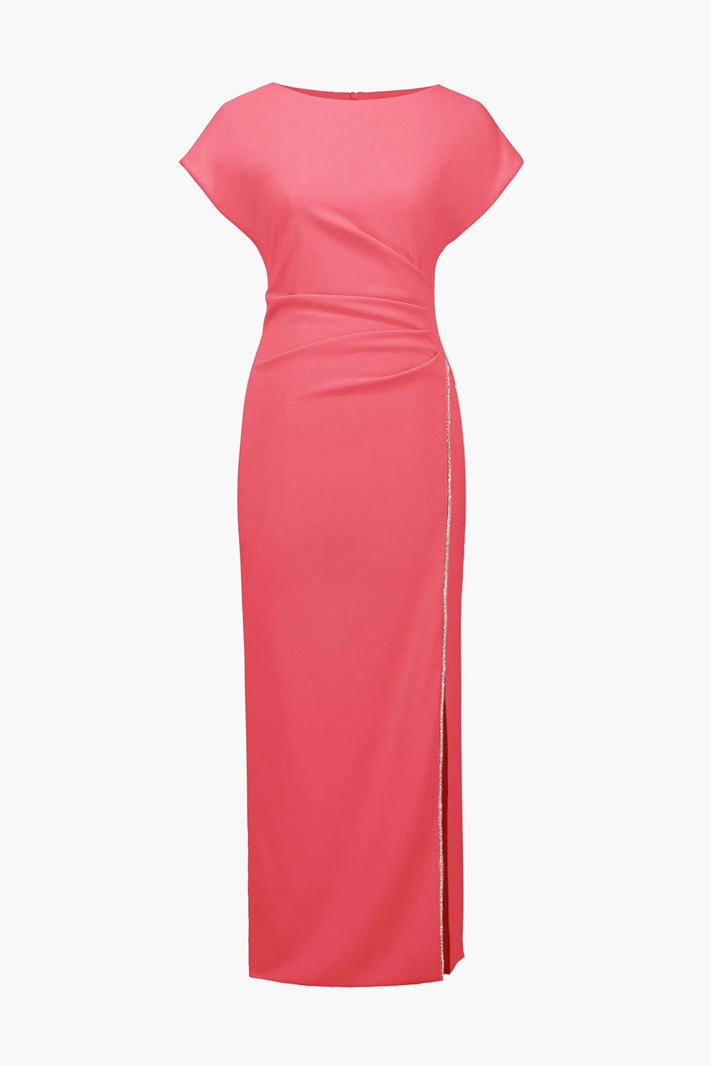 Joseph Ribkoff |Signature | Scuba Crepe Sheath Gown With Rhinestones Piping - Paradise Coral 261713