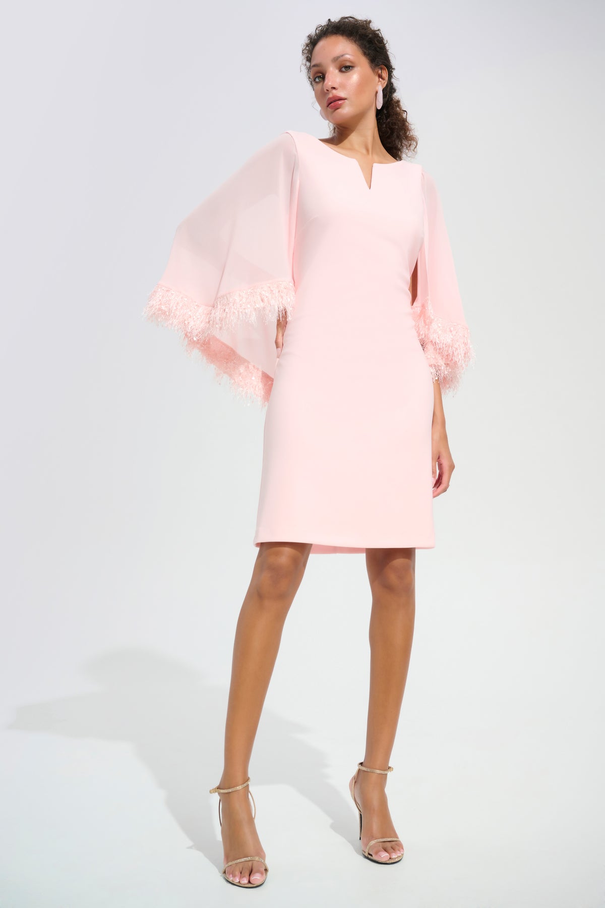 Joseph Ribkoff |Signature | Silky Knit A-Line Dress With Chiffon Cape And Novelty Trim - Petal Pink 261715