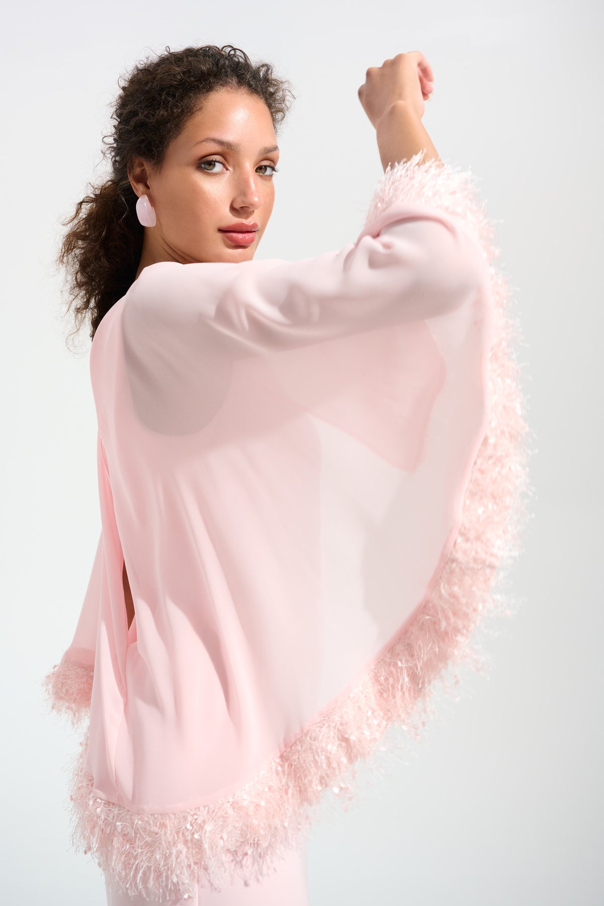 Joseph Ribkoff |Signature | Silky Knit A-Line Dress With Chiffon Cape And Novelty Trim - Petal Pink 261715