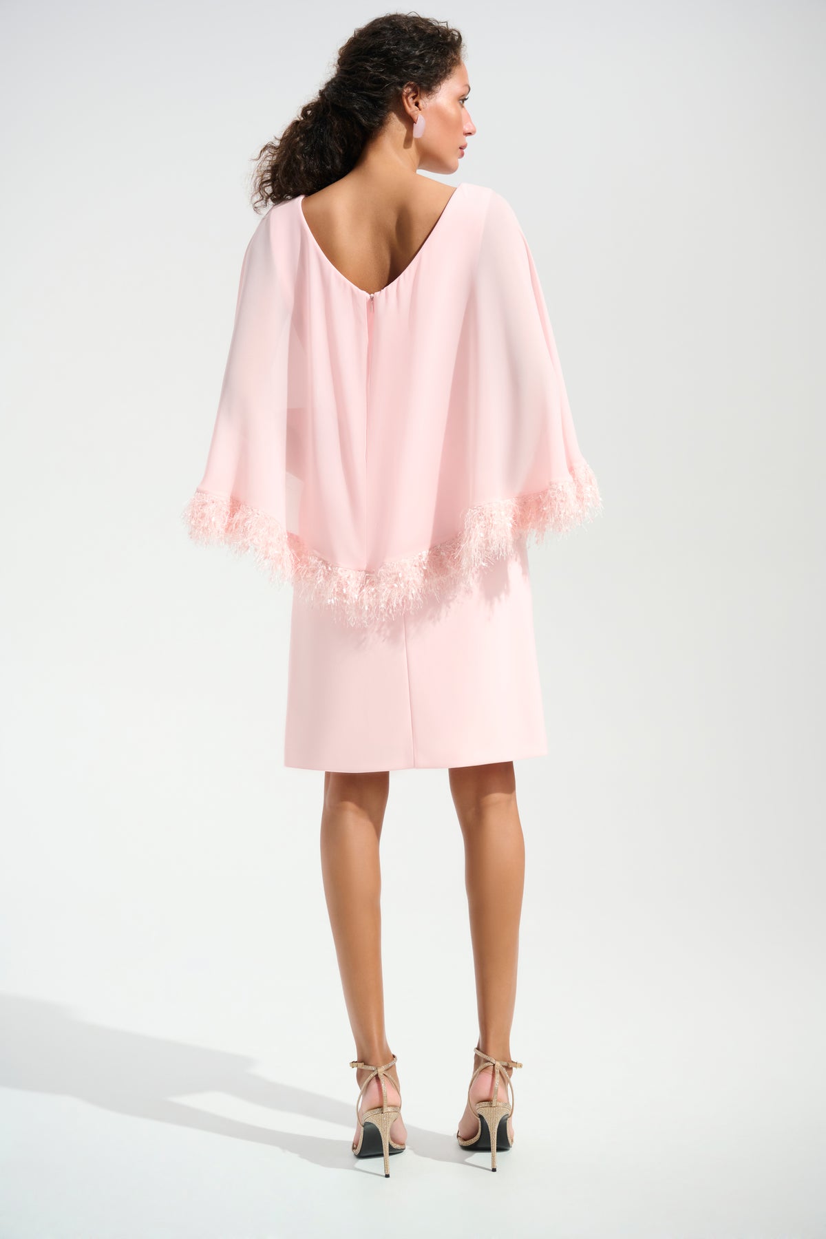 Joseph Ribkoff |Signature | Silky Knit A-Line Dress With Chiffon Cape And Novelty Trim - Petal Pink 261715
