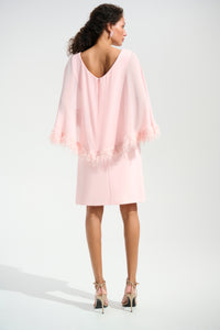 Joseph Ribkoff |Signature | Silky Knit A-Line Dress With Chiffon Cape And Novelty Trim - Petal Pink 261715
