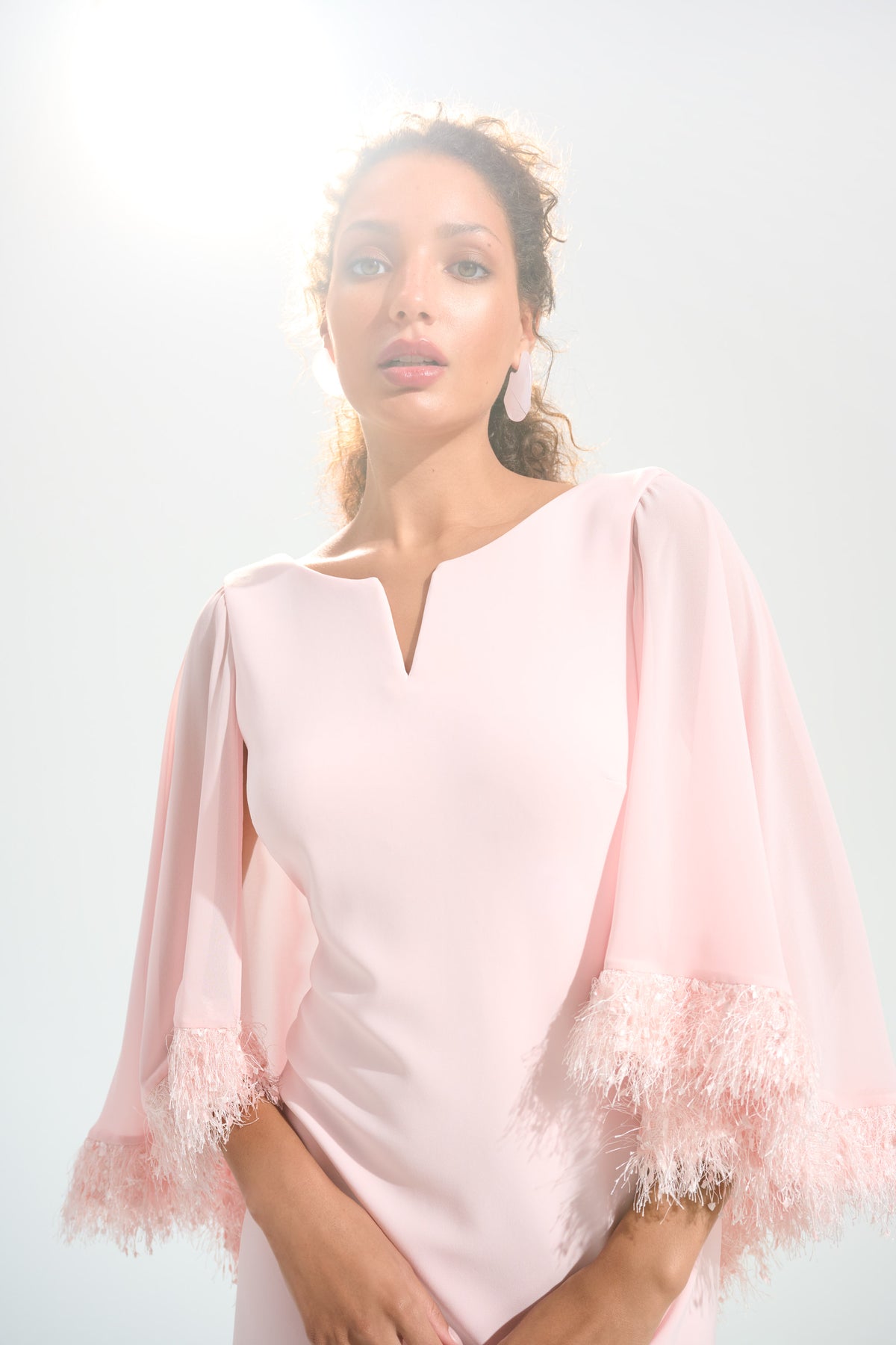Joseph Ribkoff |Signature | Silky Knit A-Line Dress With Chiffon Cape And Novelty Trim - Petal Pink 261715