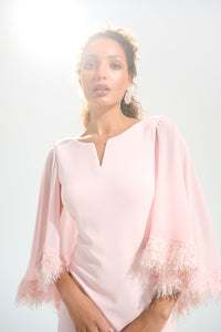 Joseph Ribkoff |Signature | Silky Knit A-Line Dress With Chiffon Cape And Novelty Trim - Petal Pink 261715