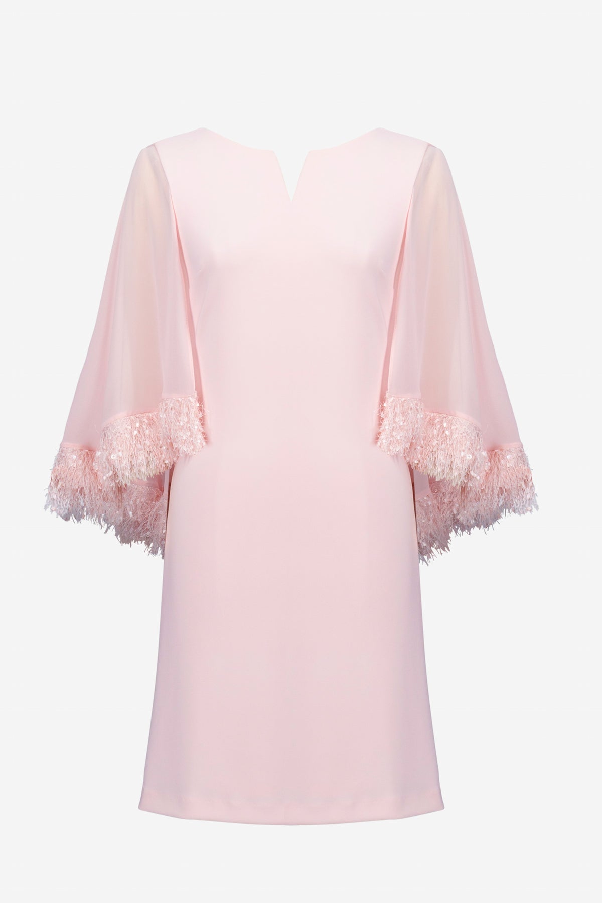 Joseph Ribkoff |Signature | Silky Knit A-Line Dress With Chiffon Cape And Novelty Trim - Petal Pink 261715