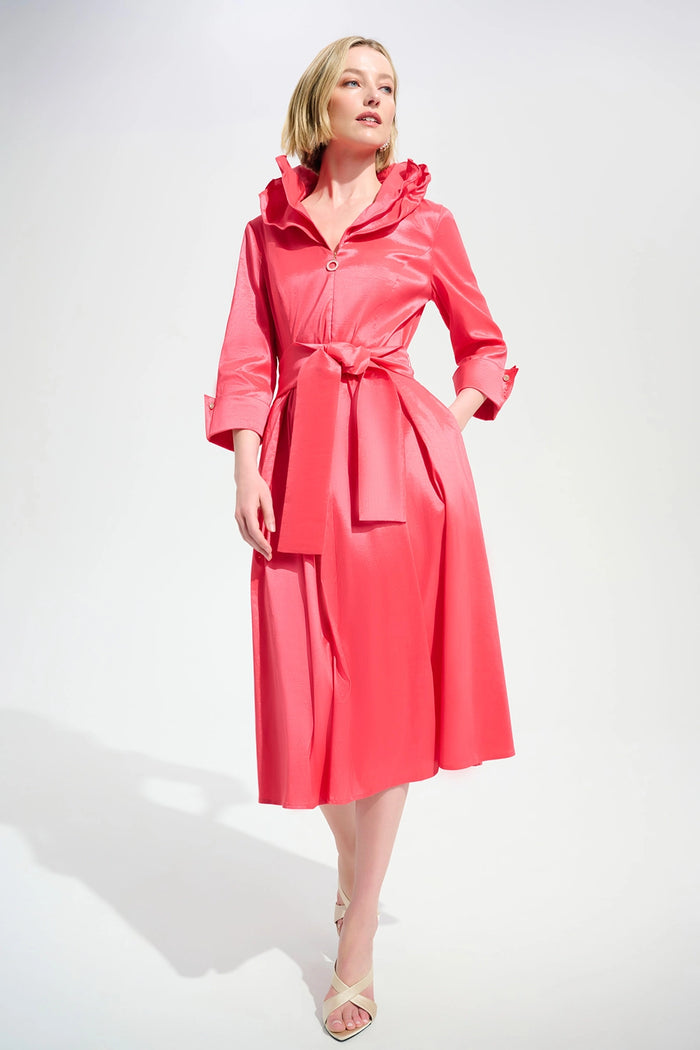 Joseph Ribkoff | Signature | Stretch Taffeta Fit And Flare Dress With Lapel Collar - Paradise Coral 261719