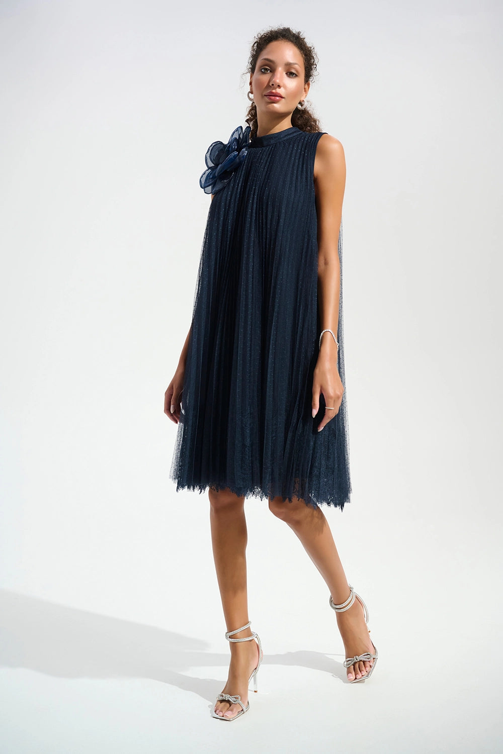 Joseph Ribkoff | Signature | Mesh And Lace A-Line Dress With Organza Flower Detail  261737