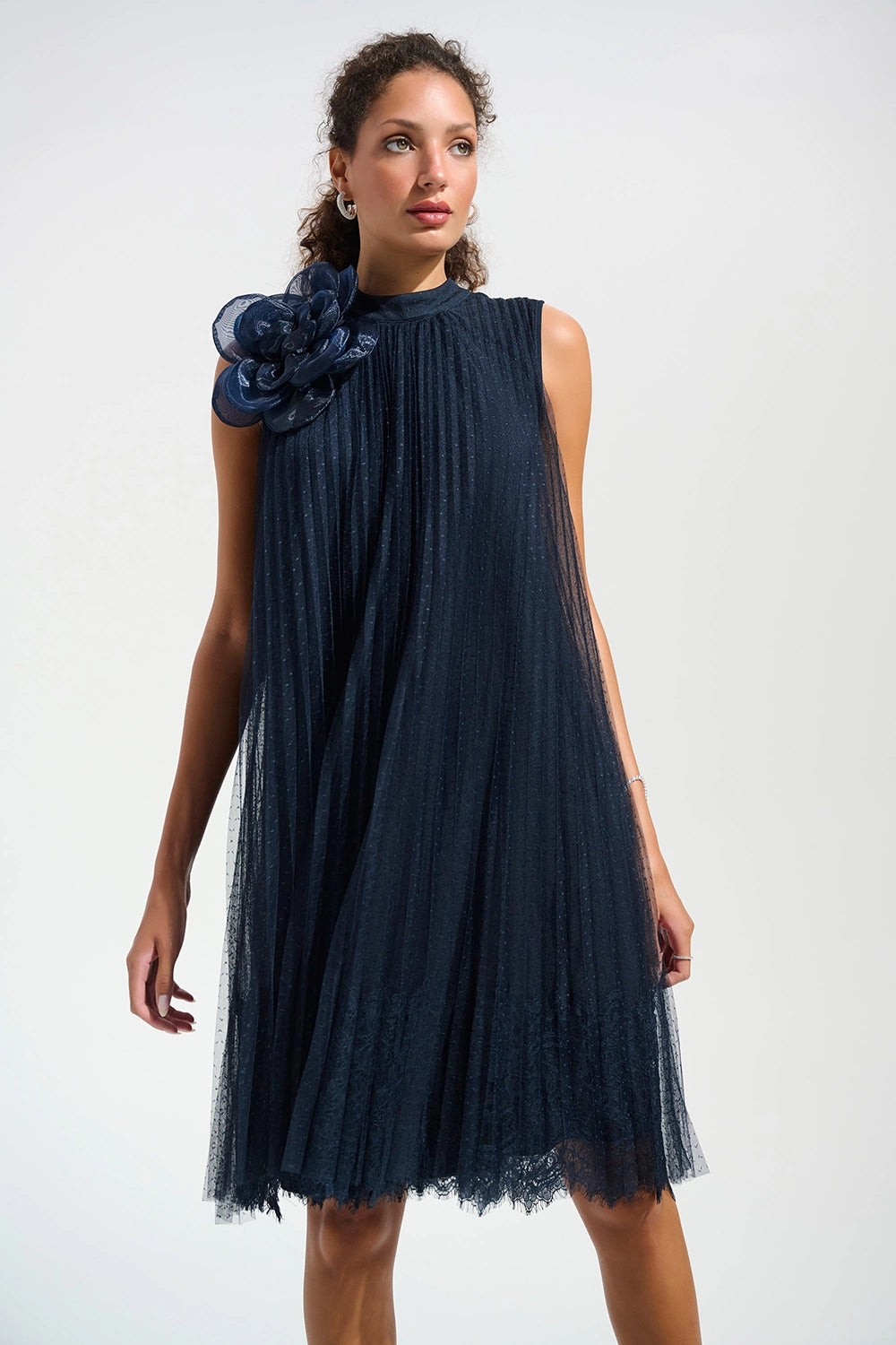 Joseph Ribkoff | Signature | Mesh And Lace A-Line Dress With Organza Flower Detail  261737