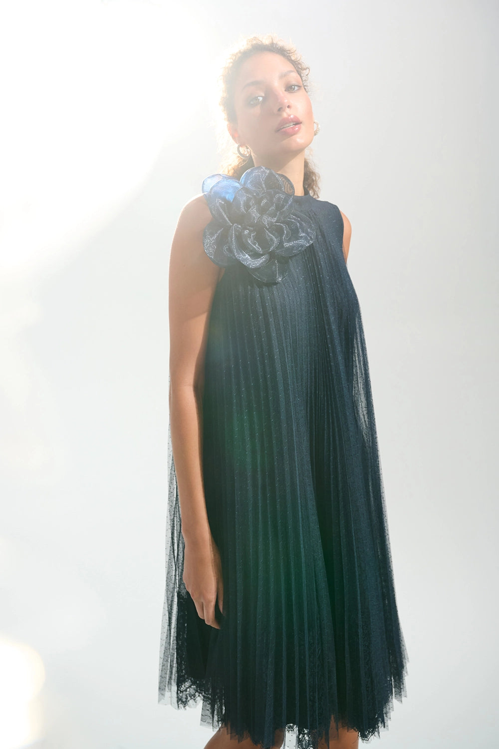 Joseph Ribkoff | Signature | Mesh And Lace A-Line Dress With Organza Flower Detail  261737