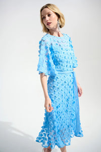 Joseph Ribkoff | Signature | 3D Embroidered Chiffon Fit And Flare Dress With Sash Belt - Sky Blue 261738