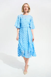 Joseph Ribkoff | Signature | 3D Embroidered Chiffon Fit And Flare Dress With Sash Belt - Sky Blue 261738