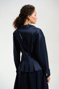Joseph Ribkoff | Signature | Stretch Taffeta Fit And Flare Blouse With Chain Link Button Cuffs - Midnight Blue 261742