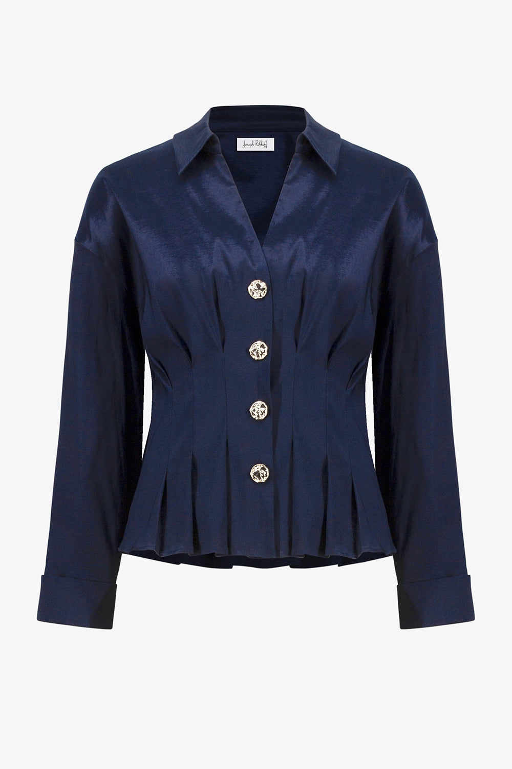Joseph Ribkoff | Signature | Stretch Taffeta Fit And Flare Blouse With Chain Link Button Cuffs - Midnight Blue 261742