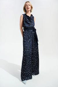 Joseph Ribkoff | Signature | Recycled Satin Dot Print Sleeveless Cowl Neck Top - Midnight/Vanilla 261746