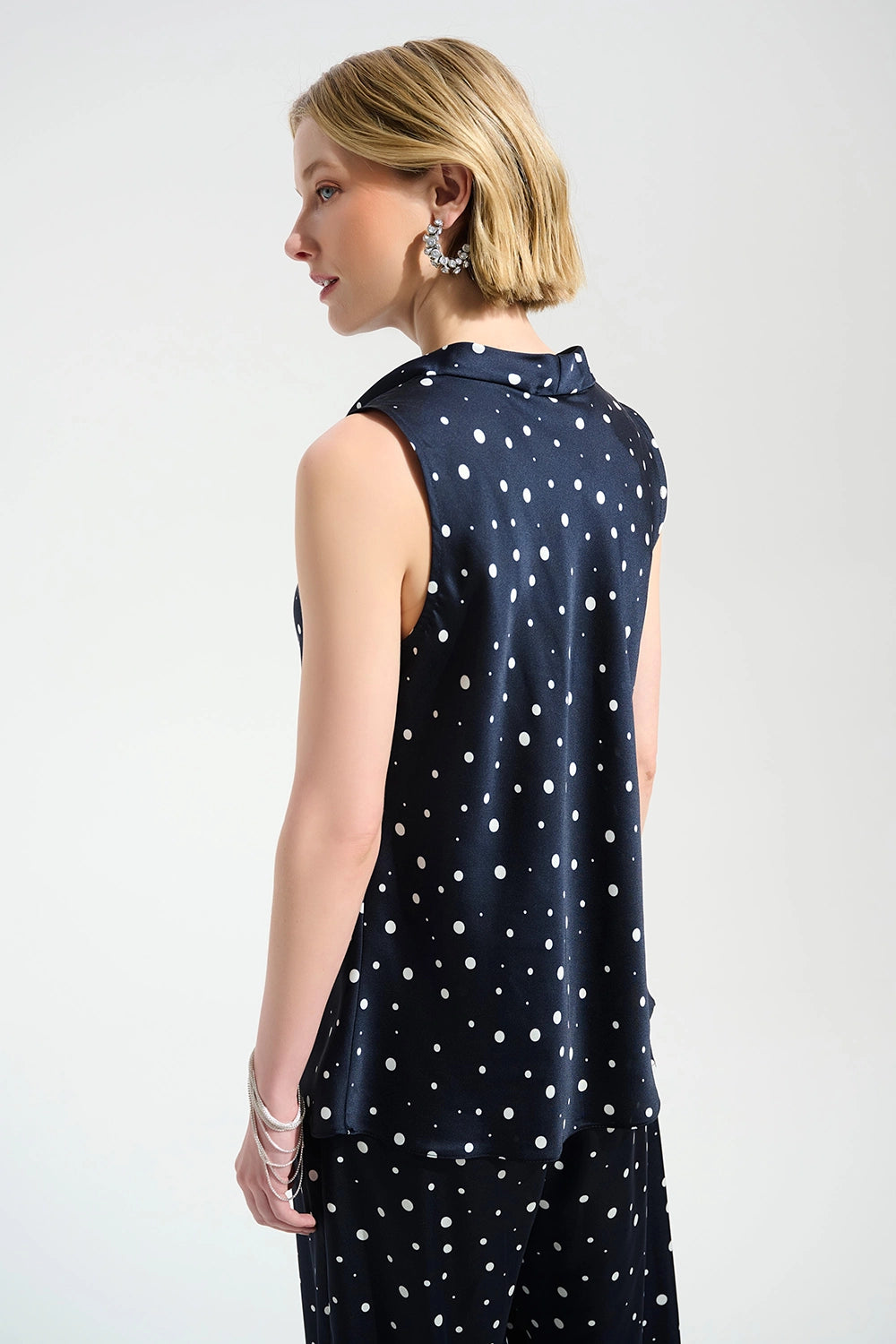 Joseph Ribkoff | Signature | Recycled Satin Dot Print Sleeveless Cowl Neck Top - Midnight/Vanilla 261746