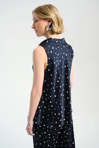 Joseph Ribkoff | Signature | Recycled Satin Dot Print Sleeveless Cowl Neck Top - Midnight/Vanilla 261746