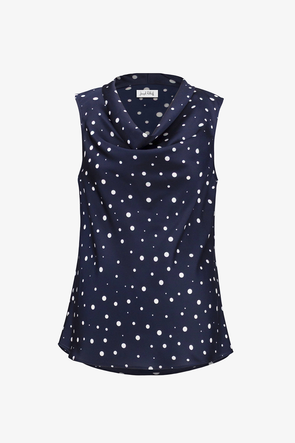 Joseph Ribkoff | Signature | Recycled Satin Dot Print Sleeveless Cowl Neck Top - Midnight/Vanilla 261746