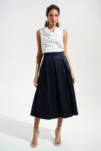 Joseph Ribkoff | Signature | Recycled Satin Dot Print Sleeveless Cowl Neck Top - Vanilla/Midnight 261746