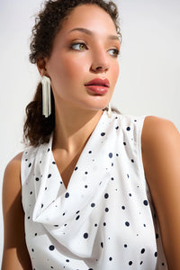 Joseph Ribkoff | Signature | Recycled Satin Dot Print Sleeveless Cowl Neck Top - Vanilla/Midnight 261746