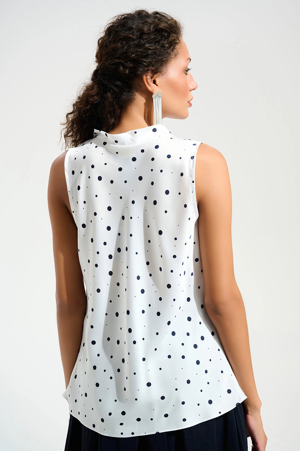 Joseph Ribkoff | Signature | Recycled Satin Dot Print Sleeveless Cowl Neck Top - Vanilla/Midnight 261746