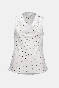 Joseph Ribkoff | Signature | Recycled Satin Dot Print Sleeveless Cowl Neck Top - Vanilla/Midnight 261746