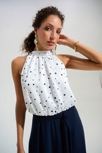Joseph Ribkoff | Signature | Recycled Satin Dot Print A-Line Dress With Silky Knit Skirt 261750