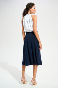 Joseph Ribkoff | Signature | Recycled Satin Dot Print A-Line Dress With Silky Knit Skirt 261750