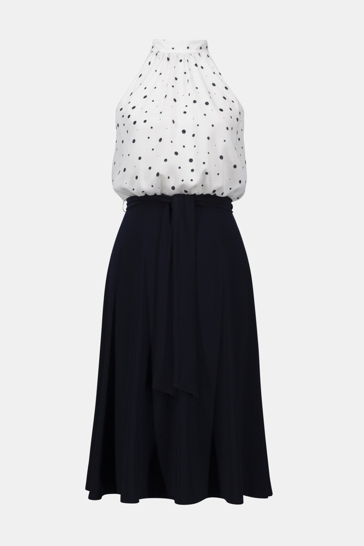 Joseph Ribkoff | Signature | Recycled Satin Dot Print A-Line Dress With Silky Knit Skirt 261750