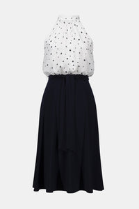 Joseph Ribkoff | Signature | Recycled Satin Dot Print A-Line Dress With Silky Knit Skirt 261750