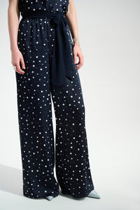 Joseph Ribkoff | Signature | Satin Dot Print Wide Leg Pants With Contrast Sash 261772