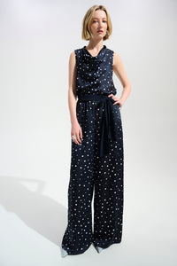 Joseph Ribkoff | Signature | Satin Dot Print Wide Leg Pants With Contrast Sash 261772