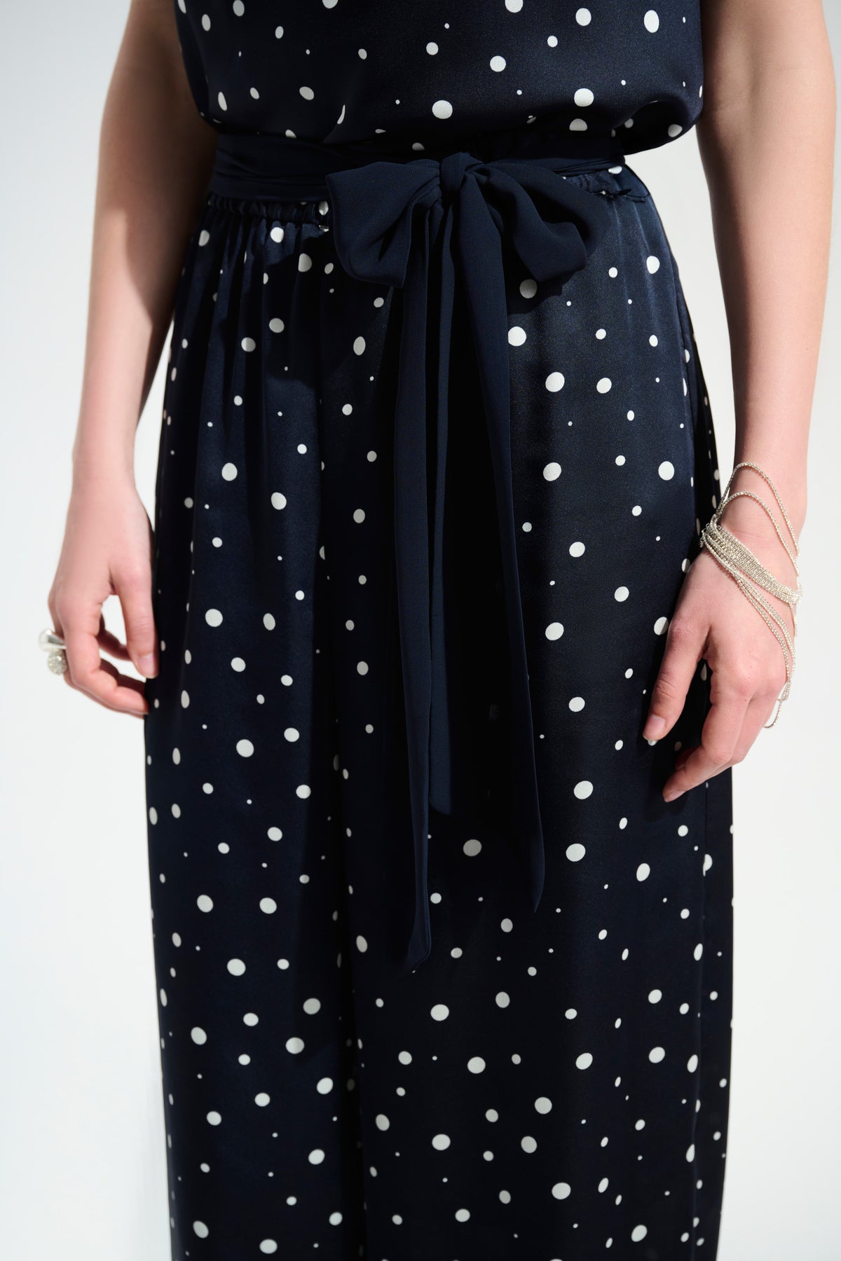 Joseph Ribkoff | Signature | Satin Dot Print Wide Leg Pants With Contrast Sash 261772