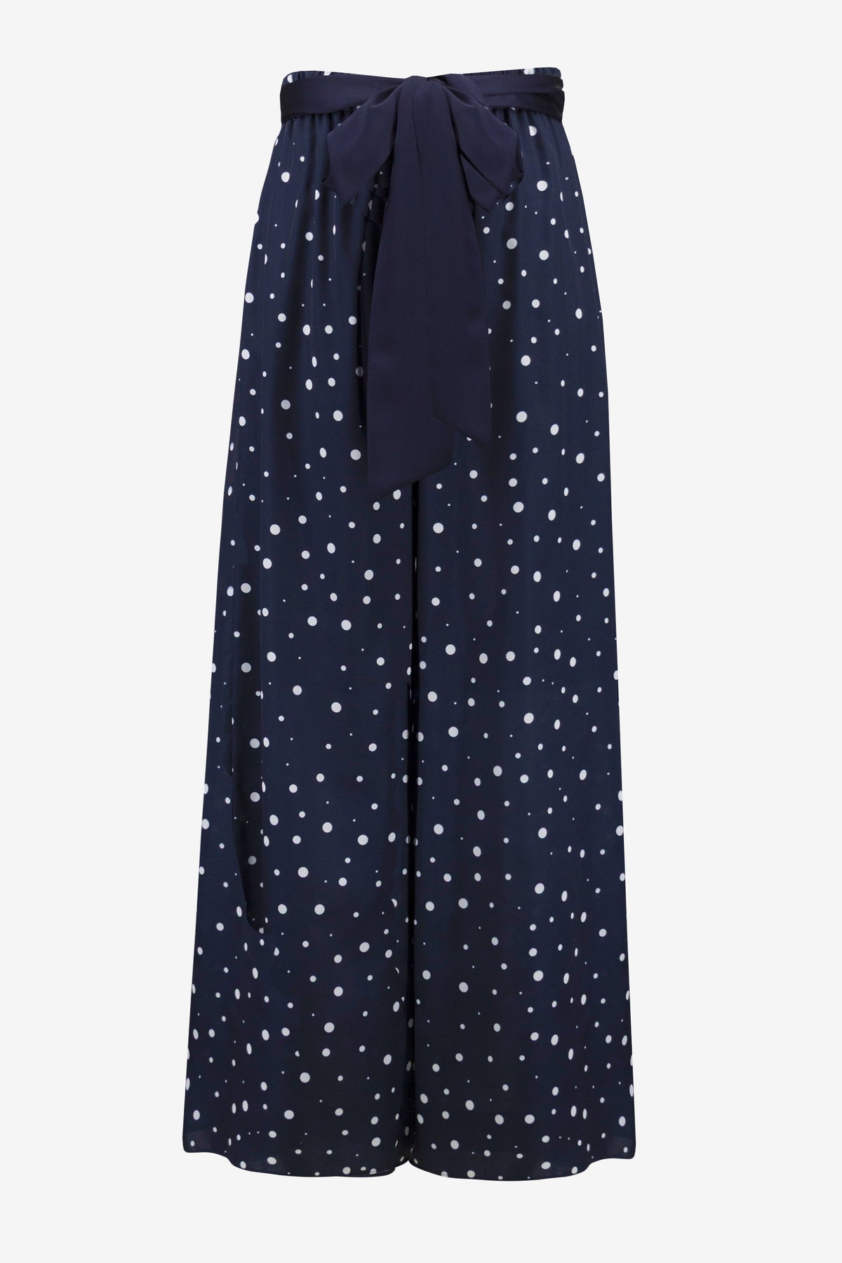 Joseph Ribkoff | Signature | Satin Dot Print Wide Leg Pants With Contrast Sash 261772