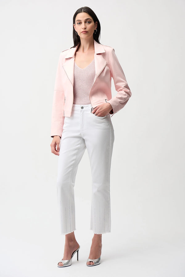 Joseph Ribkoff | Foiled Faux Suede Fitted Jacket with Decorative Buckles - Pale Pink 261910