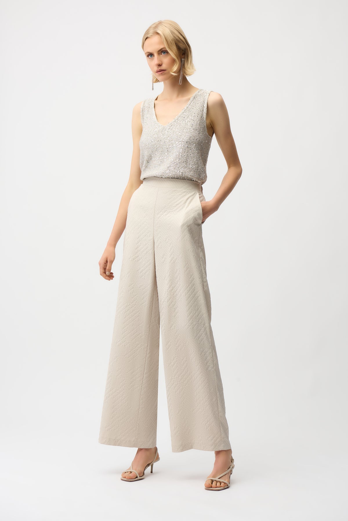 Joseph Ribkoff | Sequins Yarn V-Neck Camisole - Moonstone 261914