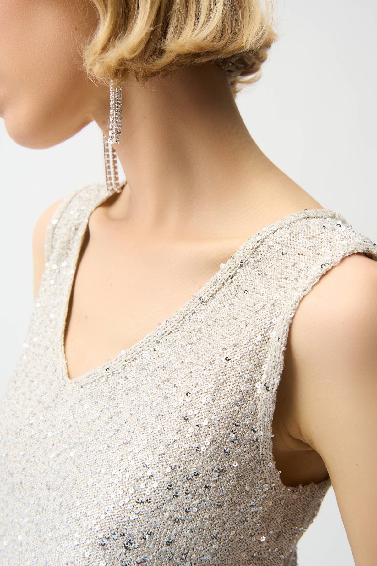 Joseph Ribkoff | Sequins Yarn V-Neck Camisole - Moonstone 261914