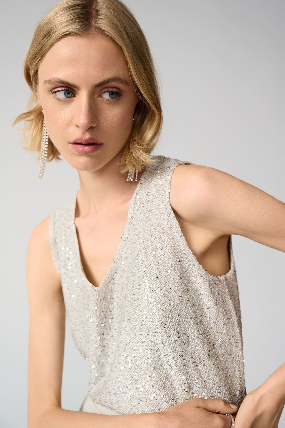 Joseph Ribkoff | Sequins Yarn V-Neck Camisole - Moonstone 261914